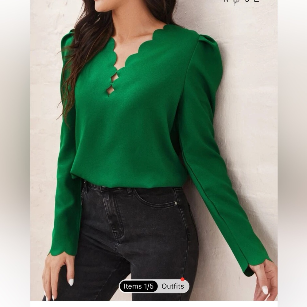 SHEIN - EMERY ROSE Scallop Trim Puff Sleeve Top